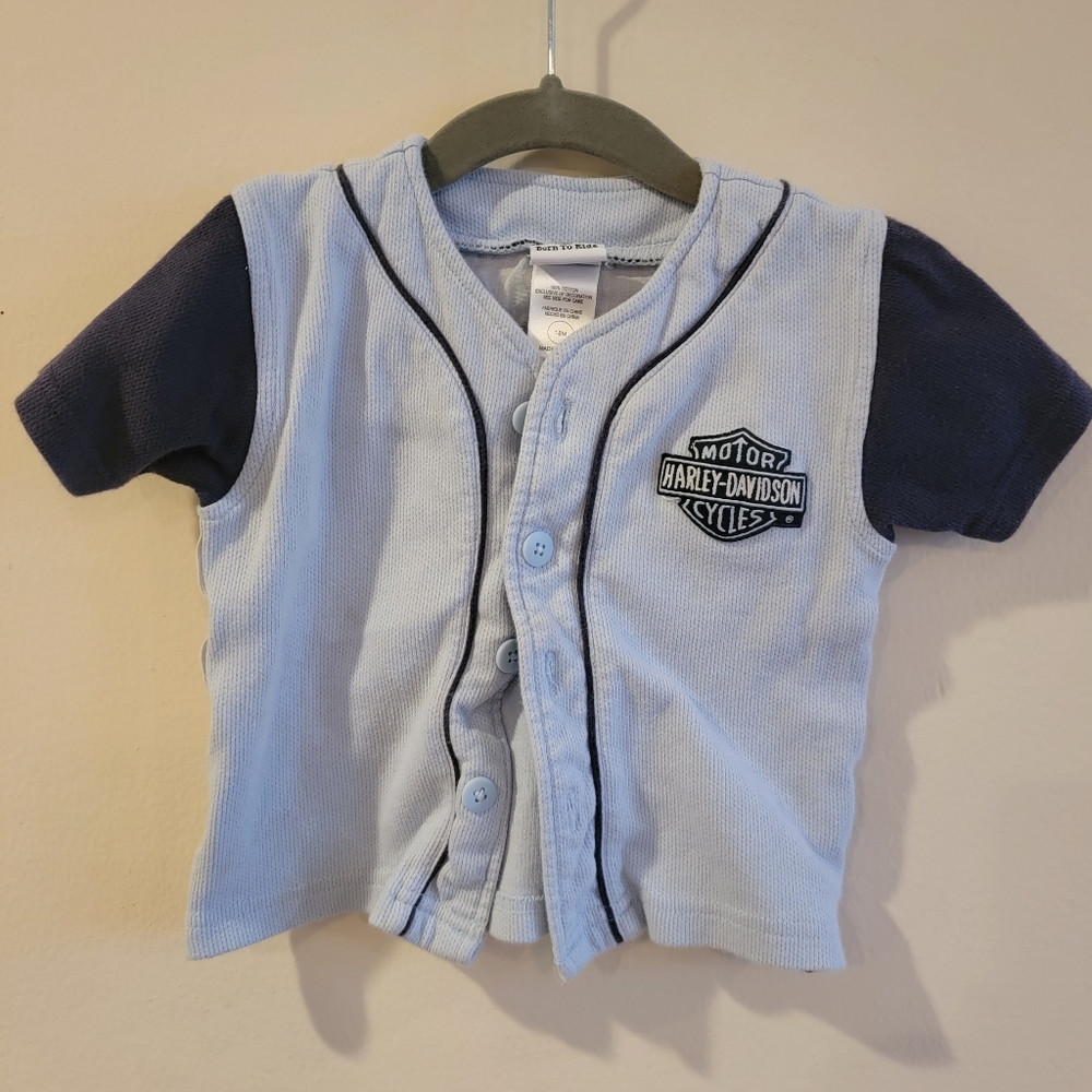 Harley Davidson Kids Baby Toddler 18 months blue outfit so cute matching shorts